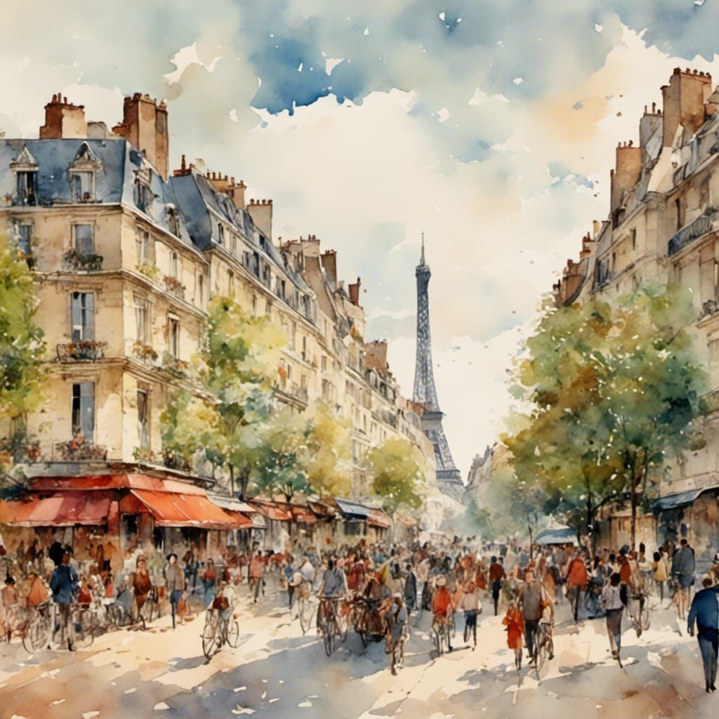 <lora:Watercolor:1.0>  Paris from the street