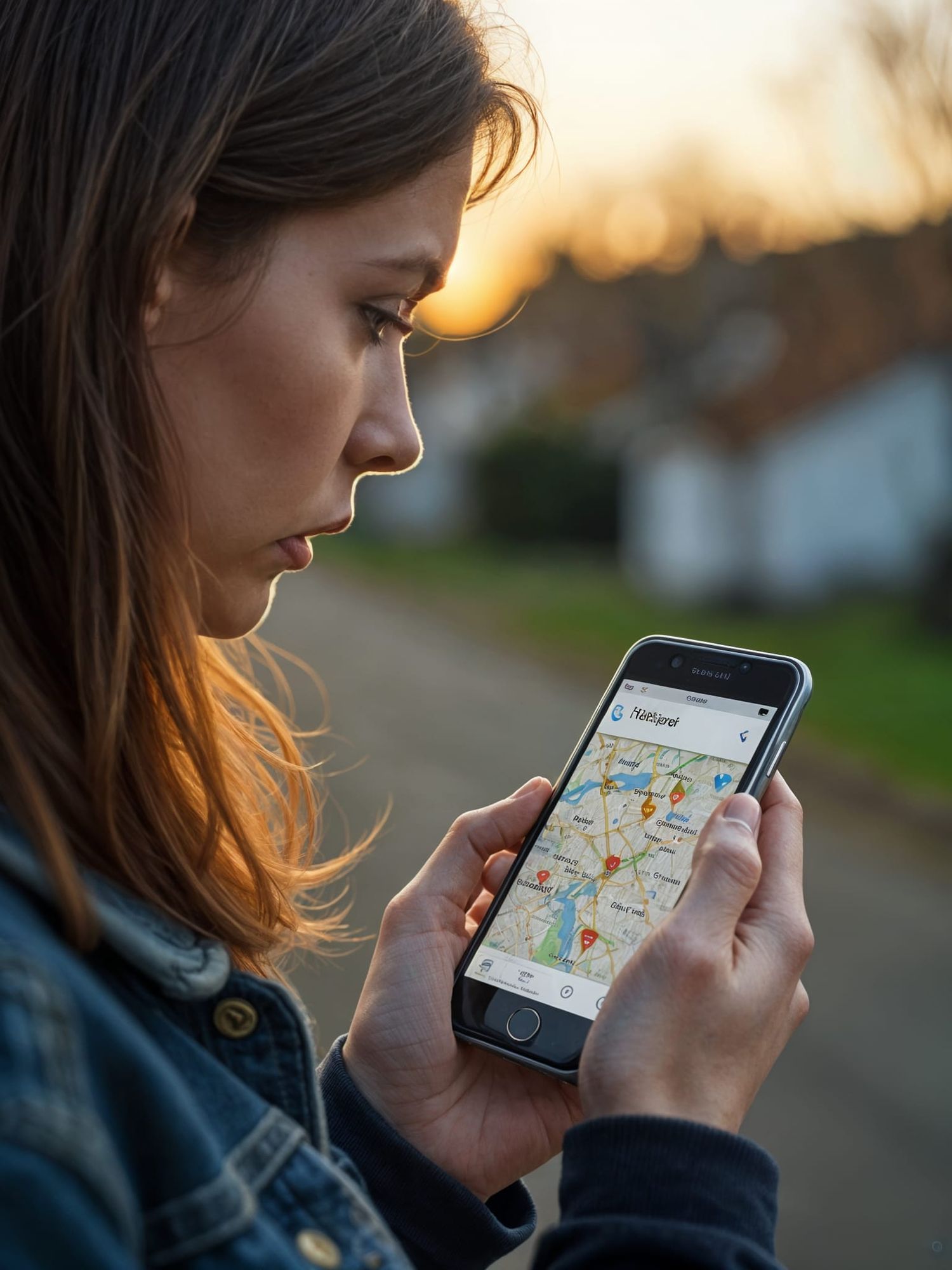 A realistic image of a person holding a smartphone and searching for a veterinarian on Google Maps. The phone screen shows a detailed map of...