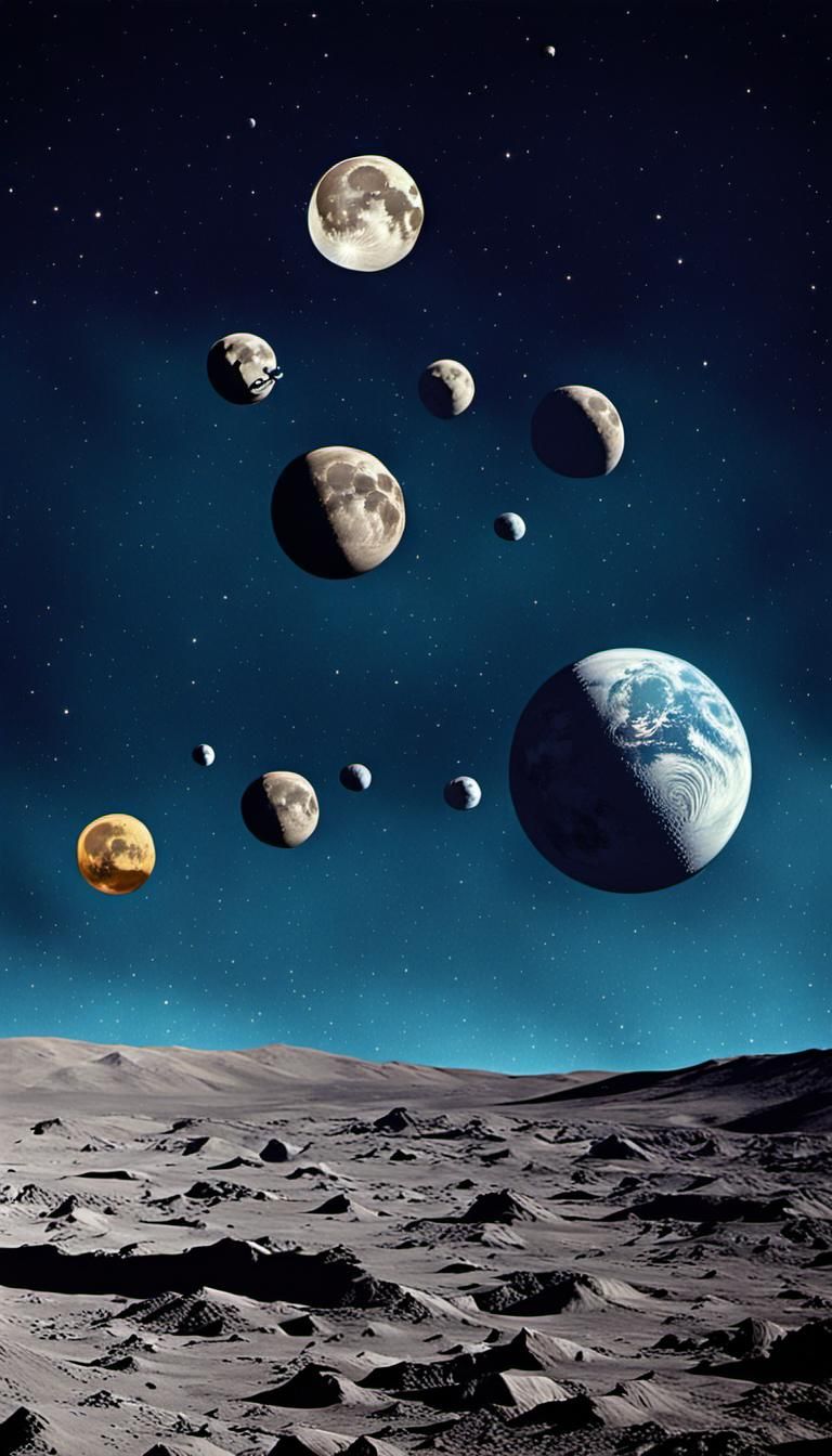Retro 1950s Items Floating on the Moon