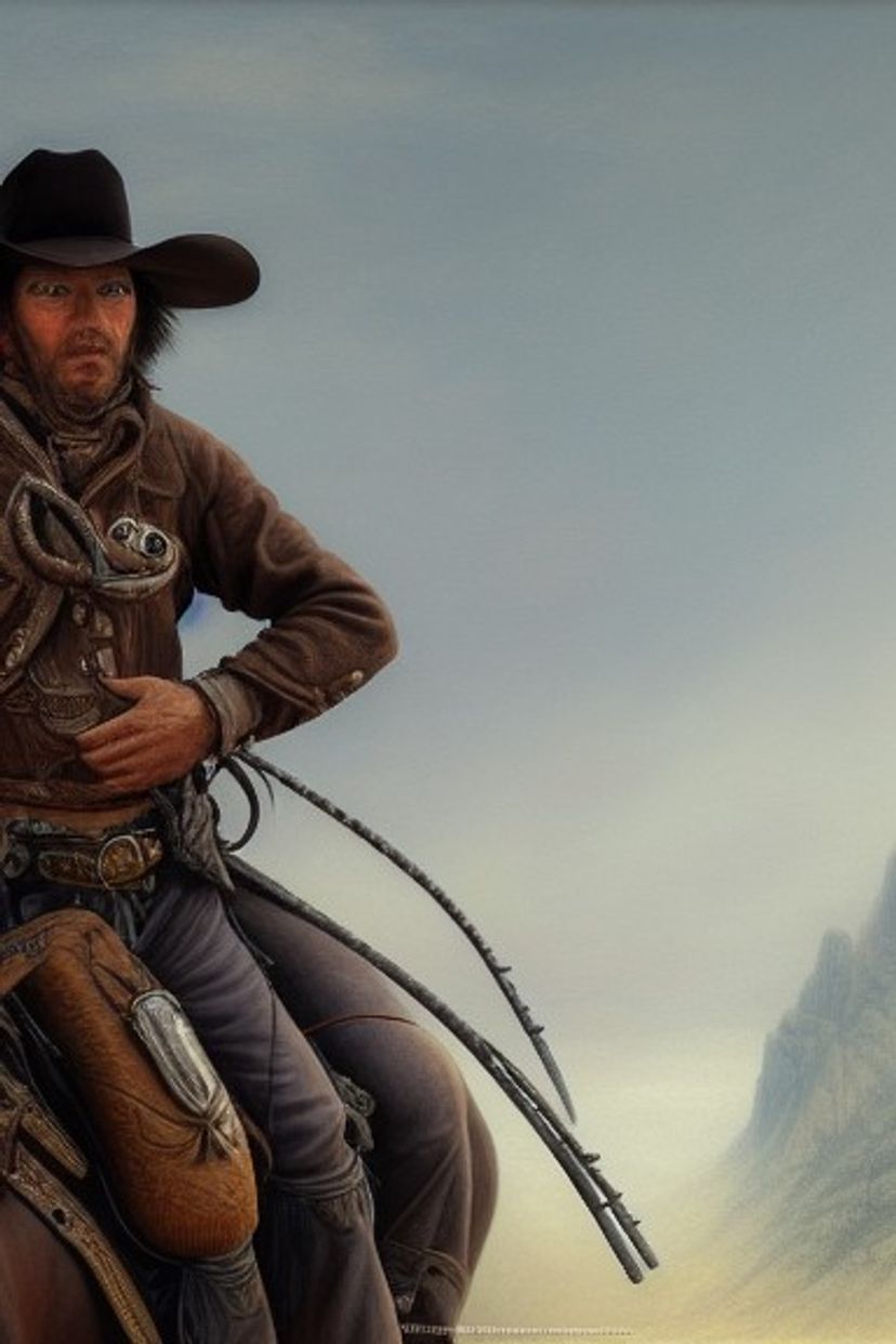 closeup portrait shot of a western cowboy in a scenic western ...
