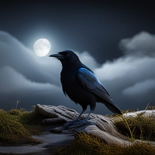 Crow in moonlight - AI Generated Artwork - NightCafe Creator