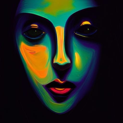 Distorted Portrait in Vibrant, Neo-Impressionist Fractal Pat...
