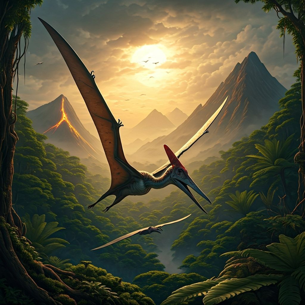Pterodactyls soar over a jungle during the Mesozoic era  by @ChronoScribe