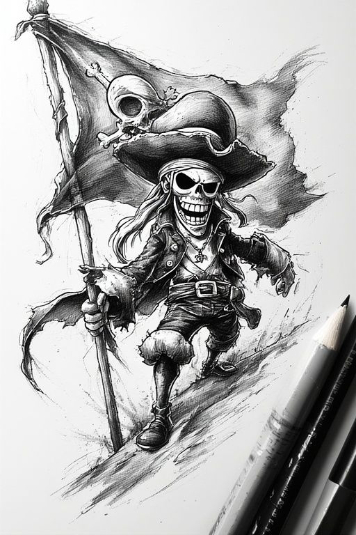 A One Piece–inspired Jolly Roger pirate flag with a gamer th...