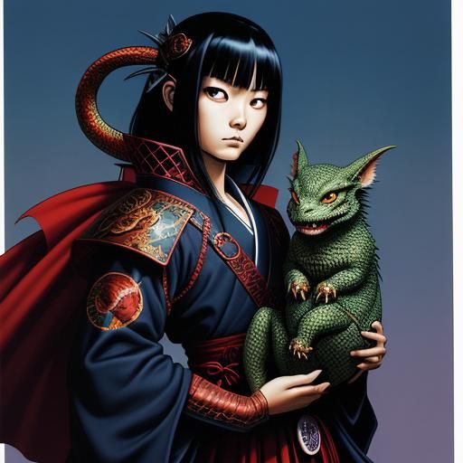 A Goth With Her Pet Baby Dragon!