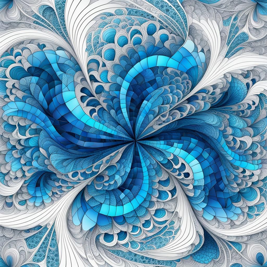 Blue Heart Spilling Into Red Heart: Abstract Fractal