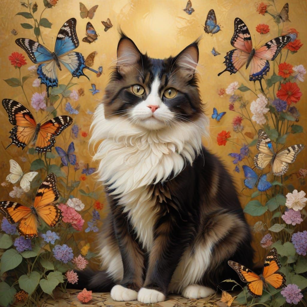 Cat and butterflies  by @Ylona