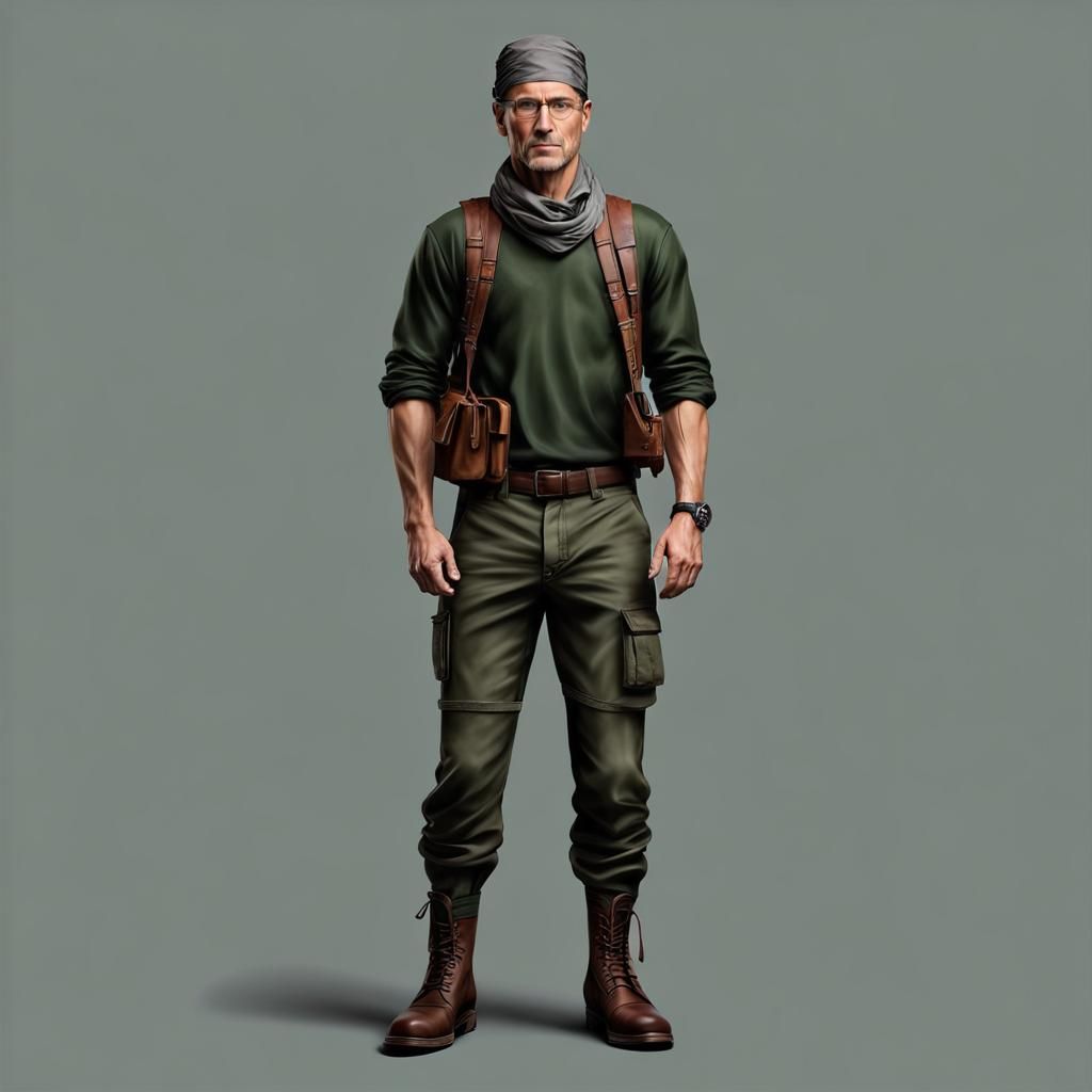 "photorealistic war journalist, skinny caucasian man with gl...
