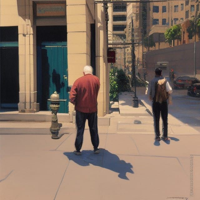 A man urinating on the sidewalk - AI Generated Artwork - NightCafe Creator