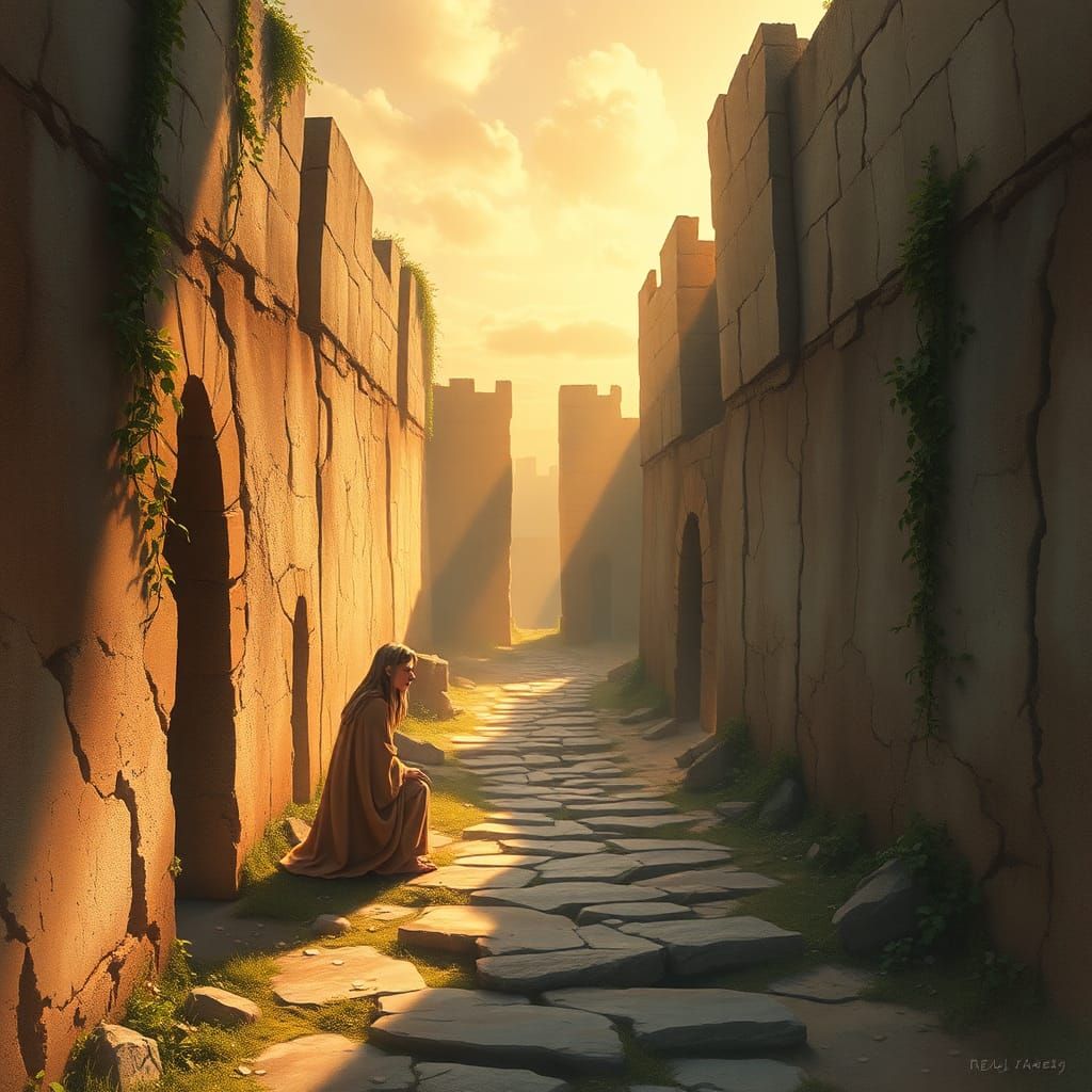 Rising from Ruins: Biblical Scene in Atmospheric Style