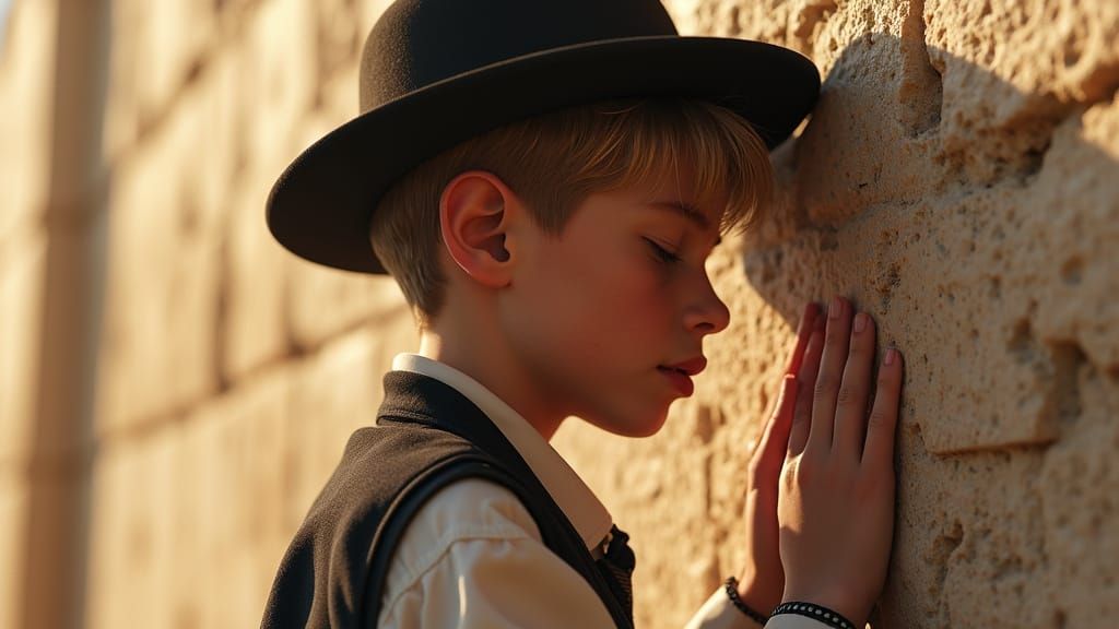 Praying Boy at Western Wall: Hyper-Realistic Digital Art