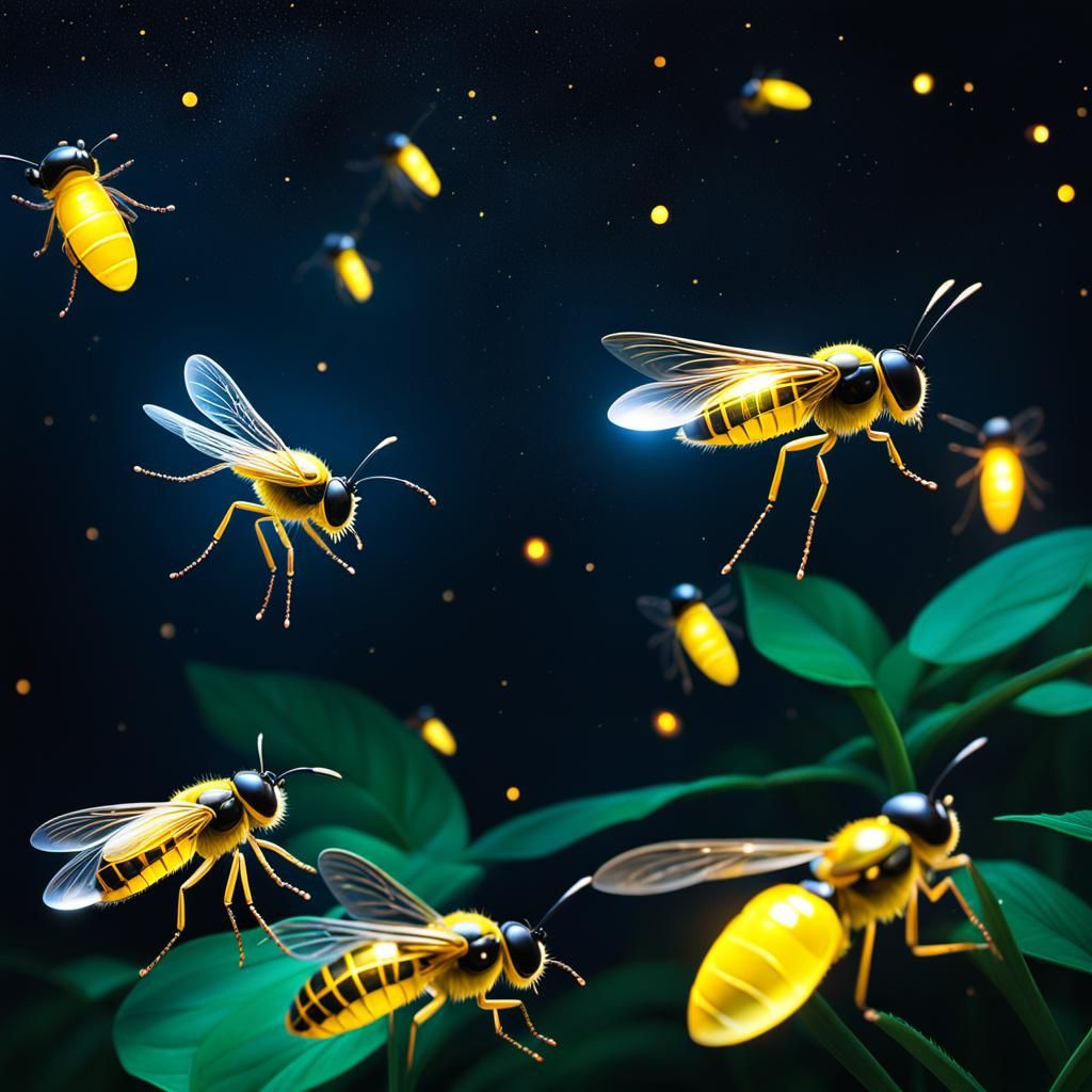 fireflies in a nightscape