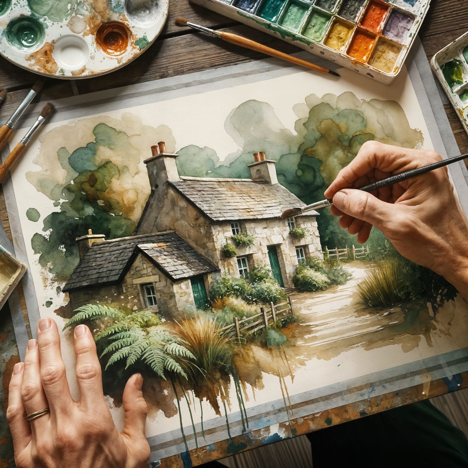 An artist draws an Irish cottage   by @Mumbai AI