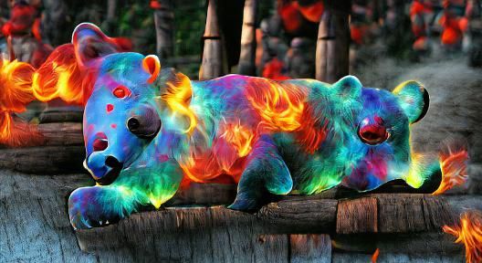 colourful fiery burning bear