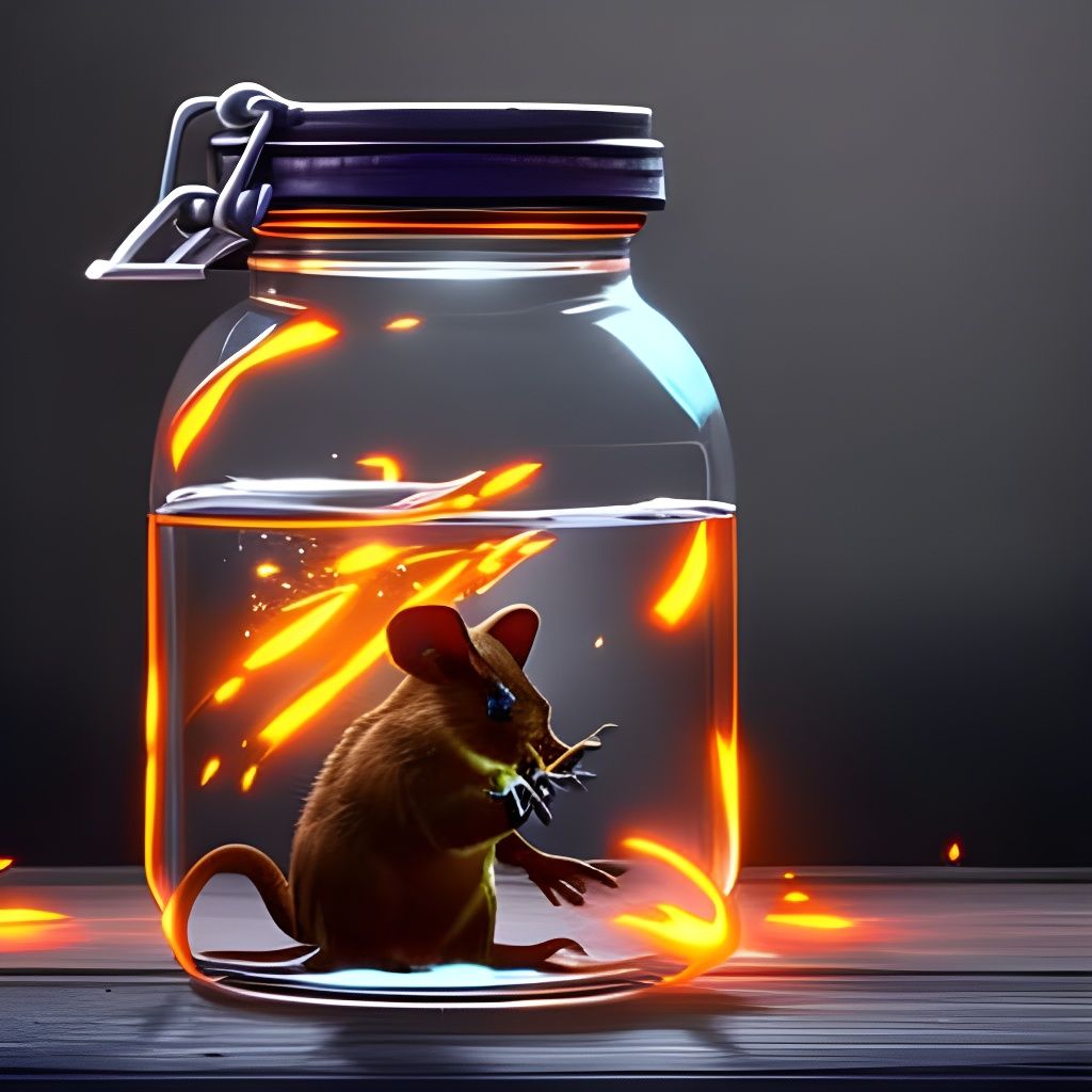 Disgruntled magic mouse in jar