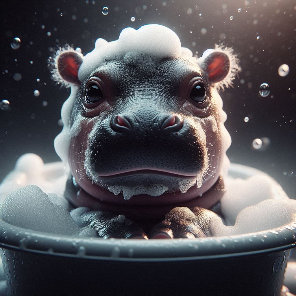 Baby Hippo Taking a Bath