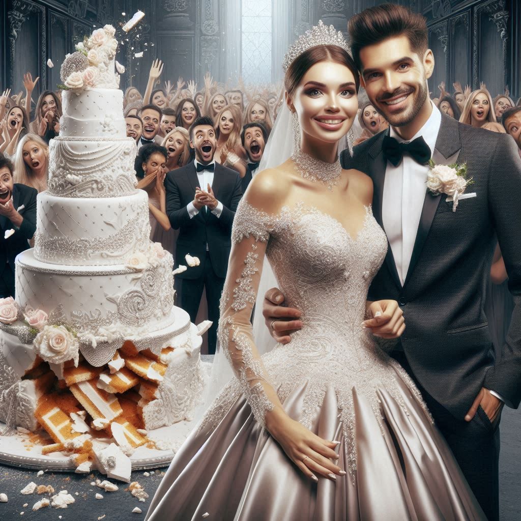 Oops - the moment the enormous, elaborate wedding cake colla...