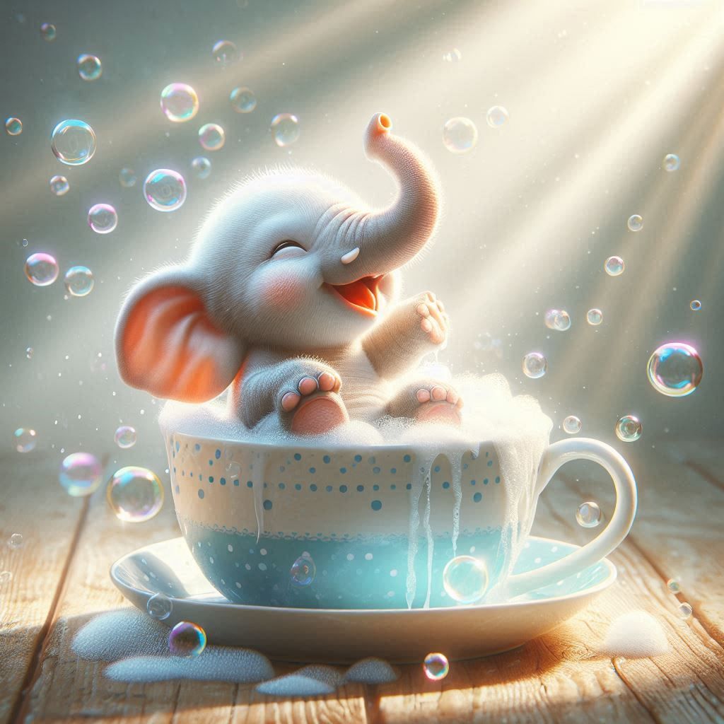 Baby elephant in his bath