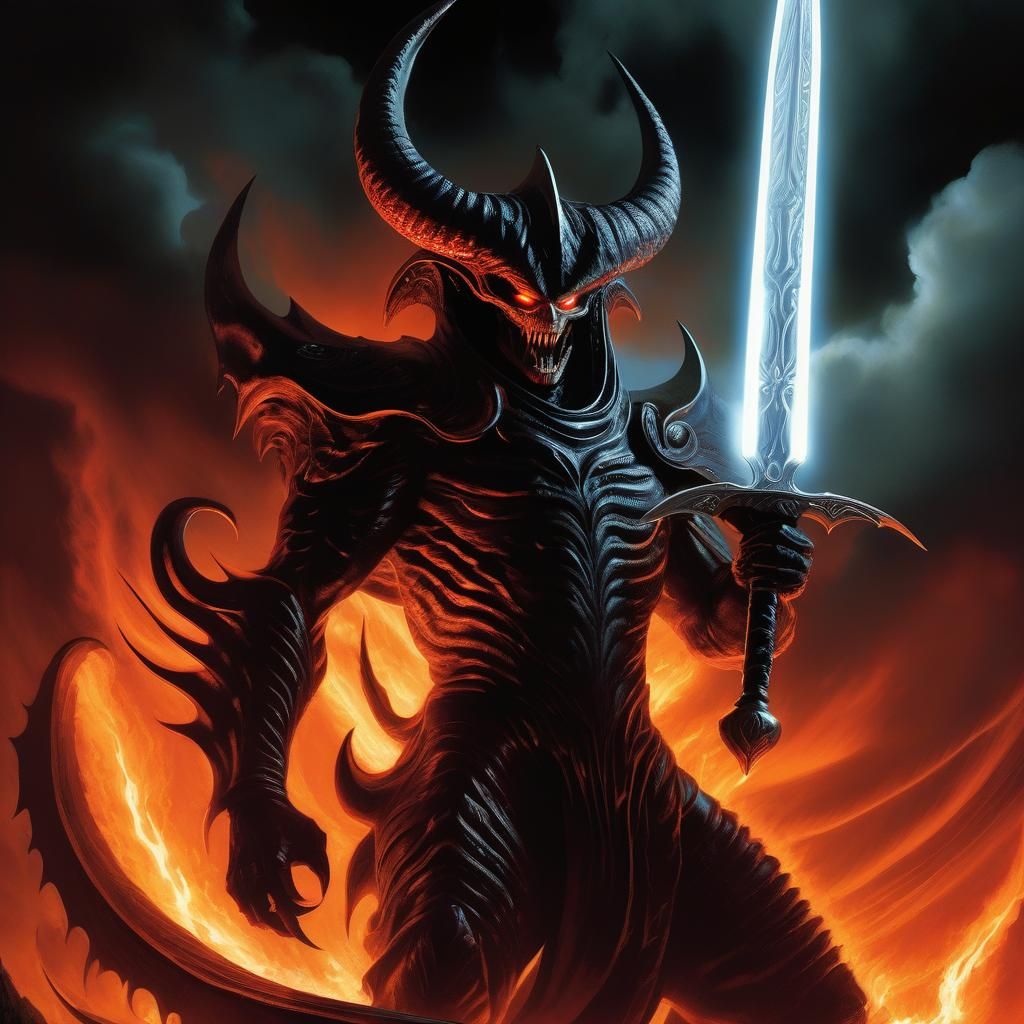 Demonic Creature with Glowing Knife in Dark Fantasy Style