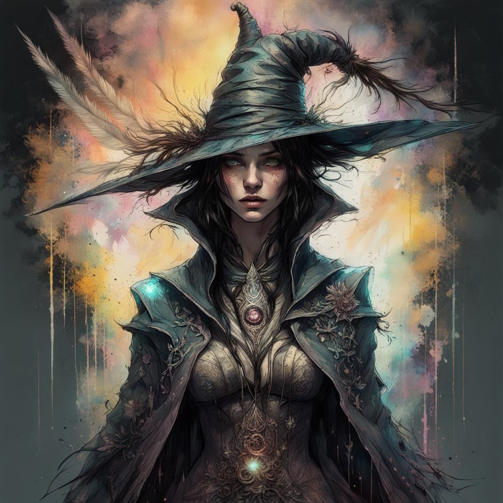 Bloodborne witch: witch hat with dark pastel glow, dark pastel robes ...