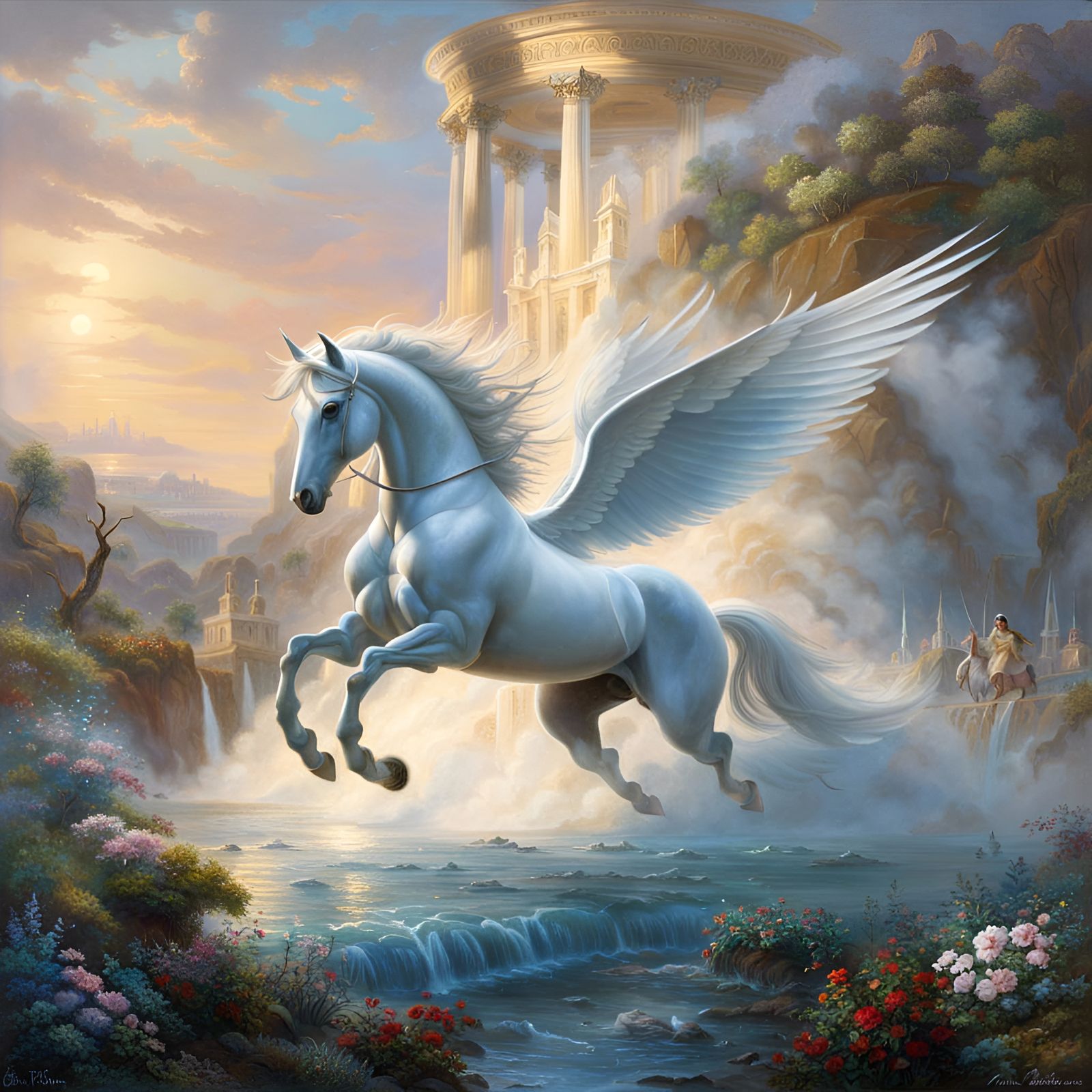 The capture of Pegasus by Bellerophon.  by @Grytr