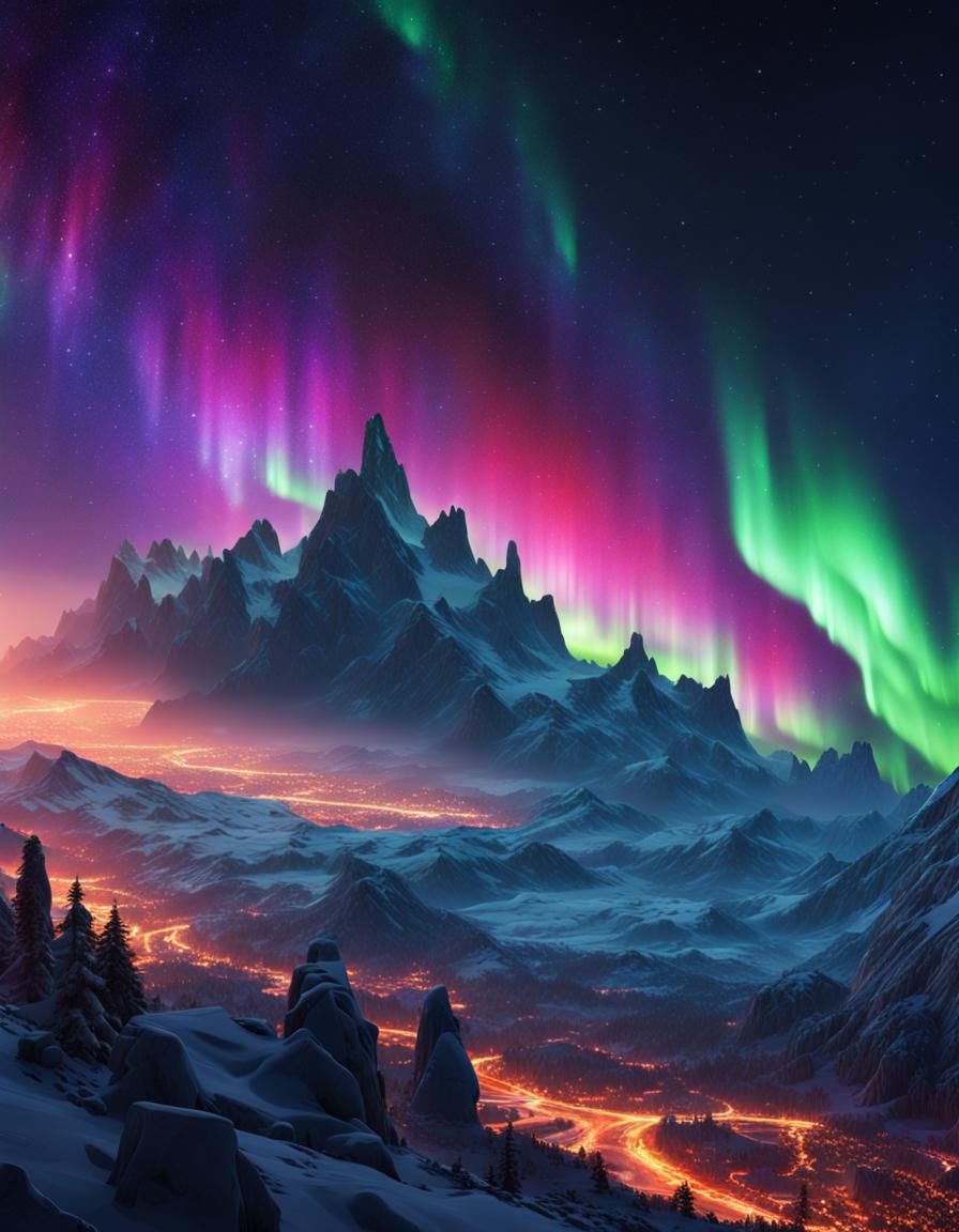 Aurora Borealis seen from space vivid colors, detailed matte...