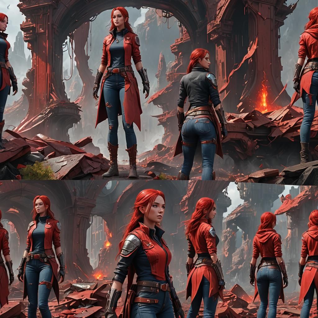 girl,huge,red,jean,(multiple views:1.8)
