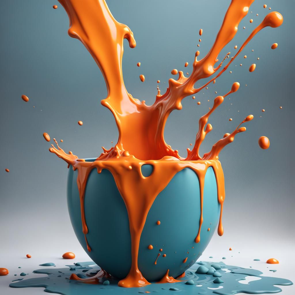duck egg blue paint pot with orange paint splashing in to it AI Generated Artwork NightCafe