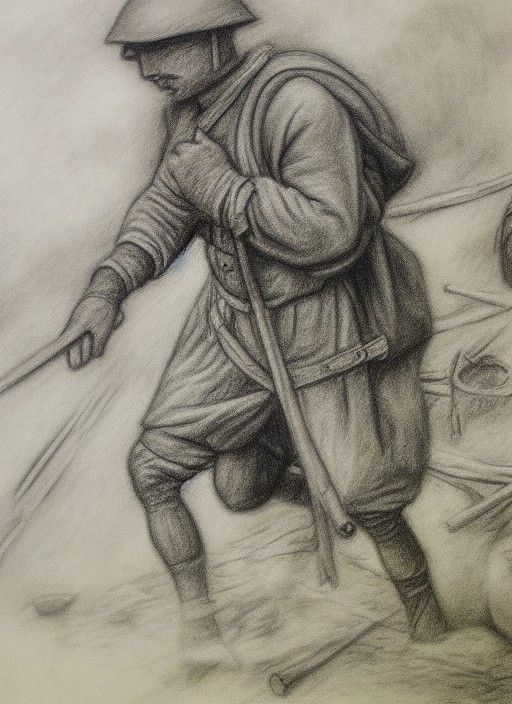 A great war era Peasant hyperdetailed charcoal drawing