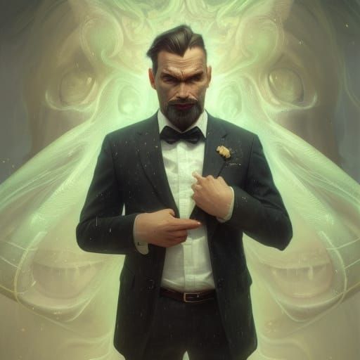 Ape in suit ,5D lighting,surreal fantasy art,detailed face,5...