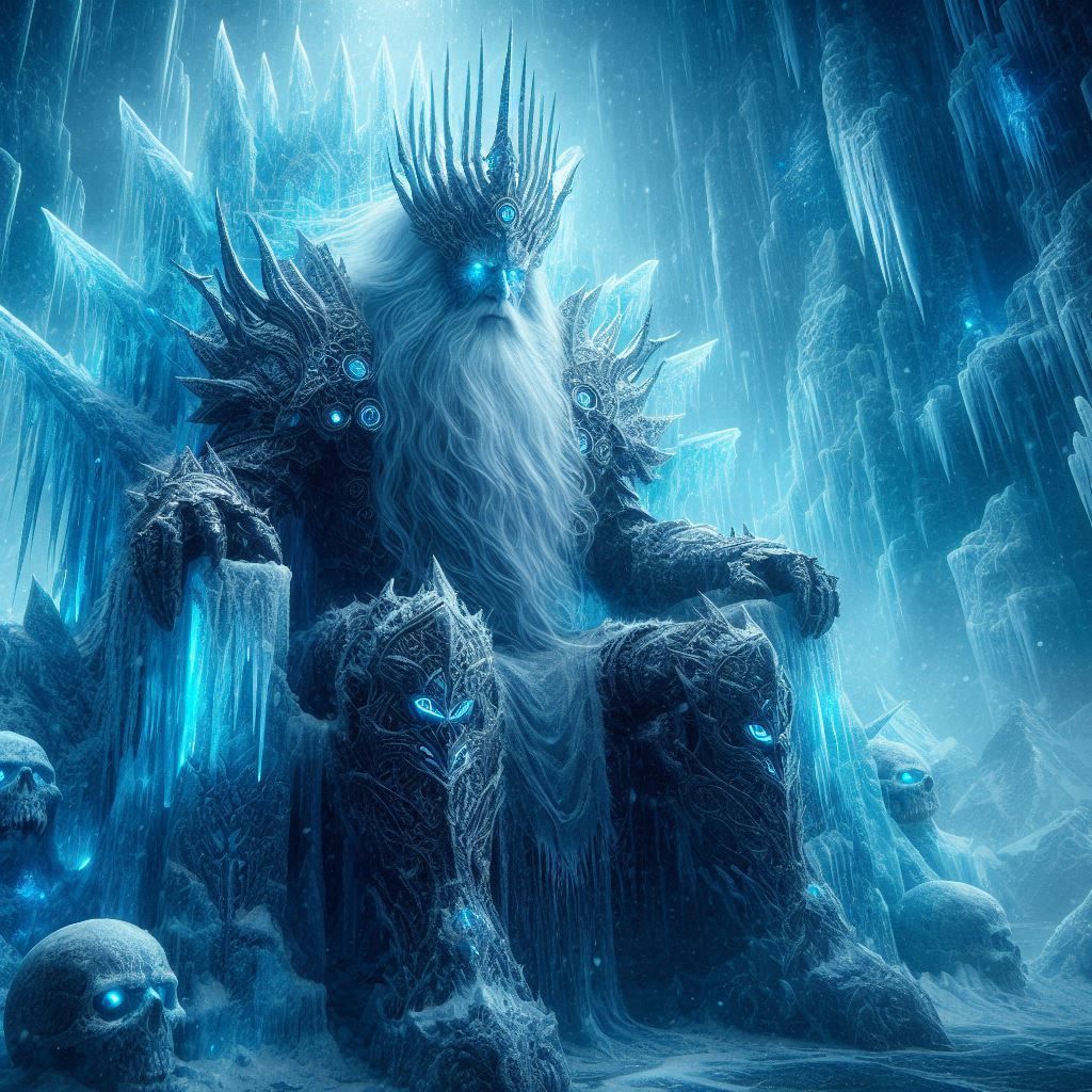 Ice King seated on his frozen throne