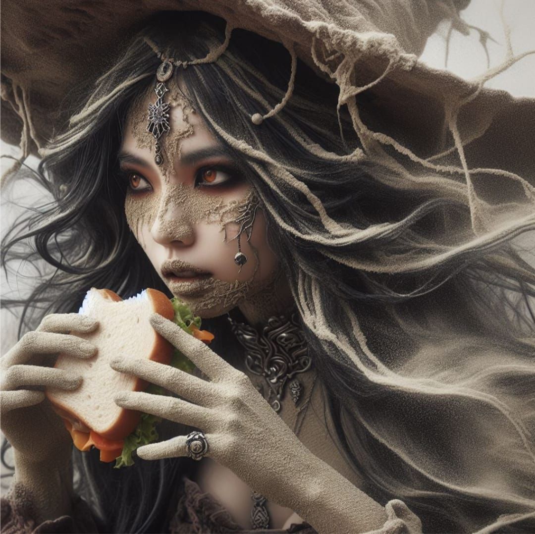 A Sand Witch eating a sandwich