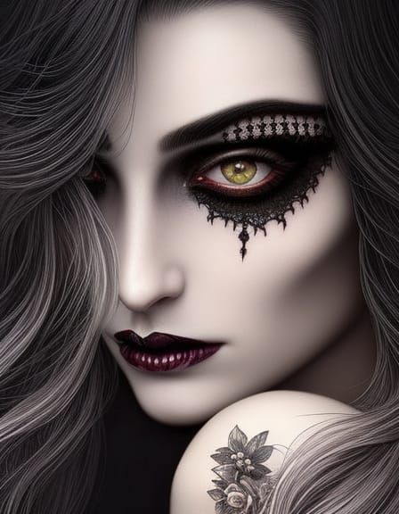 Gothic Witch Portrait with Tattoos in Digital Art Style