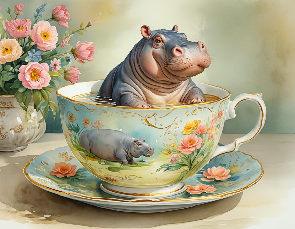 Hippopotamus emblazoned Teacup.