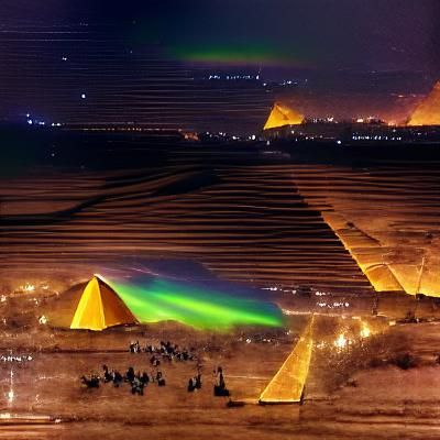 Aurora borealis over the Egyptian pyramids