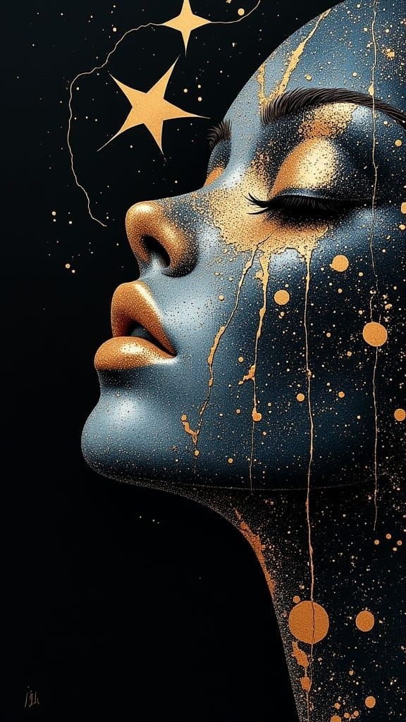 Goddess of the Night, in Iridescent Oil Painting Style