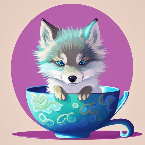 wolf pup in a teacup false