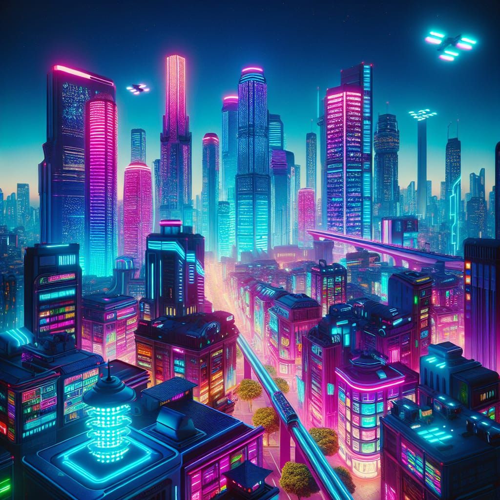 Neon-punk cityscape - AI Generated Artwork - NightCafe Creator