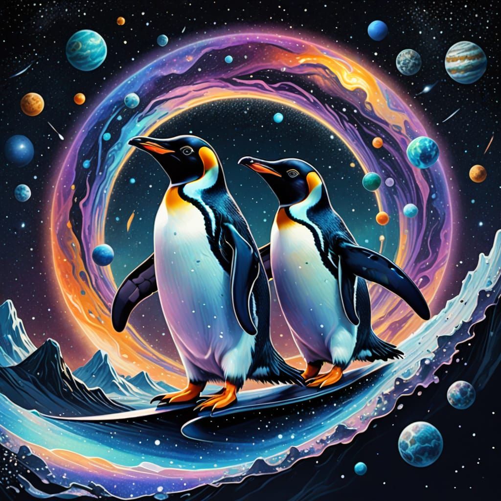 Penguins in Space.  by @SouthernPeach