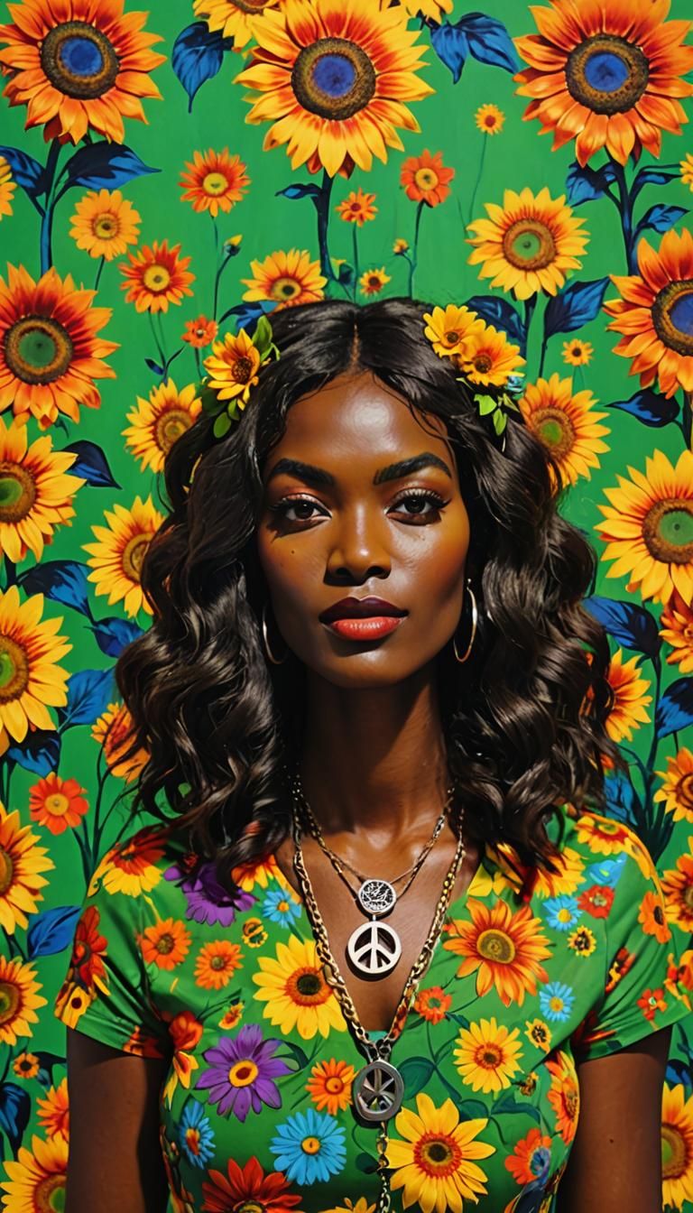 Beautiful hippy chick model poses in front of green screen b...