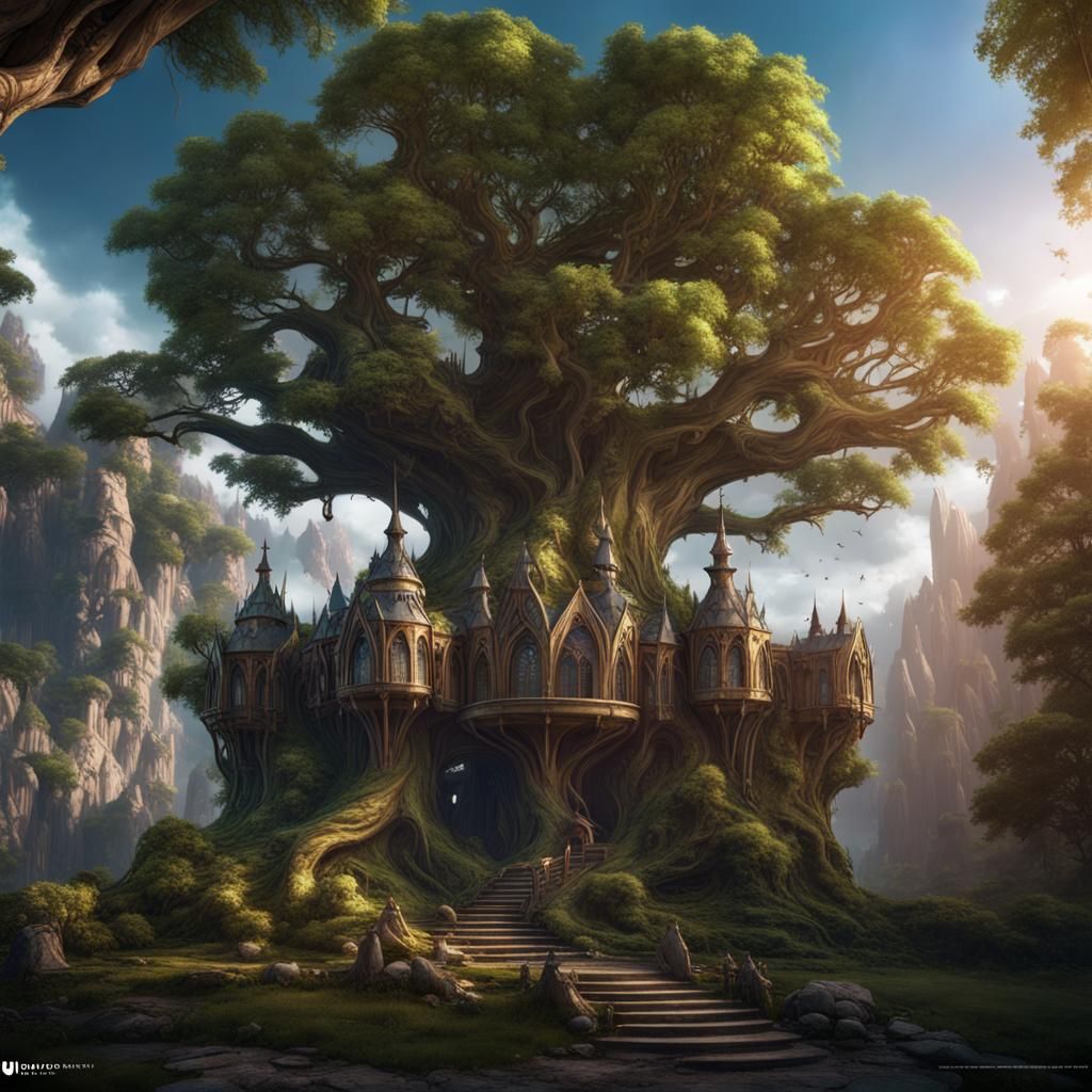 Elven palace built into a massive tree