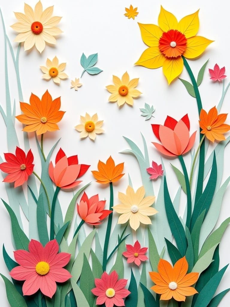 Paper art Flowers in Spring, daffodils, tulips, daisies <lora:PaperArt Seasons:1.0> 