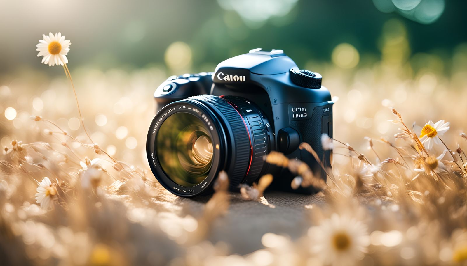Camera in field of daisies