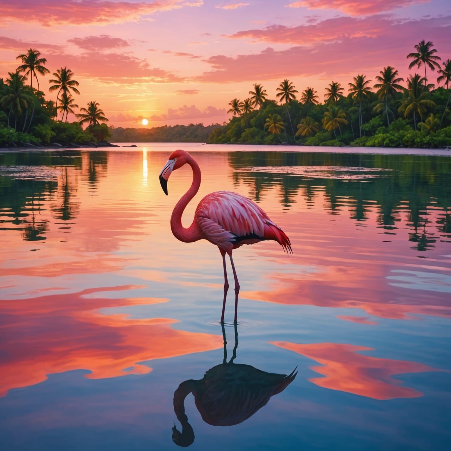 Flamingo at sunset - AI Generated Artwork - NightCafe Creator