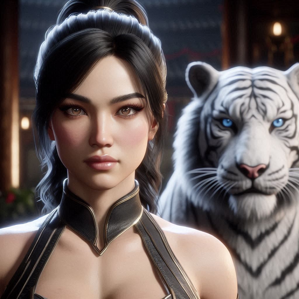 Kitana with a pet tiger