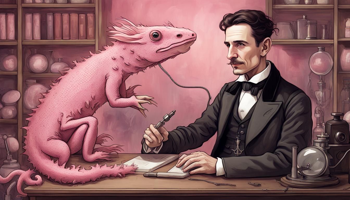 highly realistic Nikola Tesla with an Axolotl by MegUSN1: Cr...