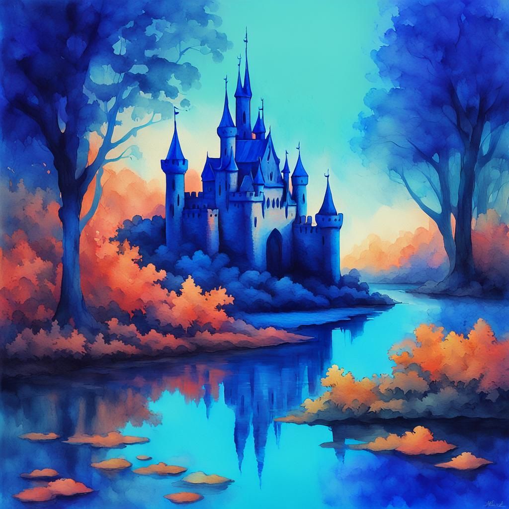 Leaf Castle Oasis in Neon Electric Fantasy Style