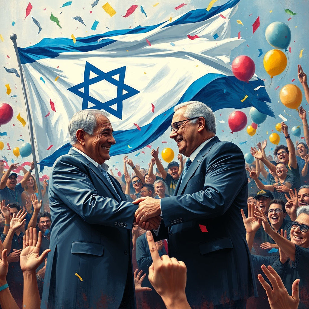 Government Officials Handshake Amidst Jubilant Celebration