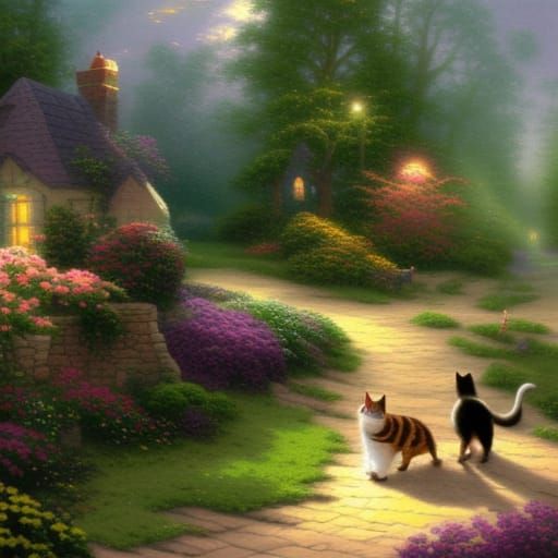 Cats in the enchanted forest AI Generated Artwork NightCafe Creator