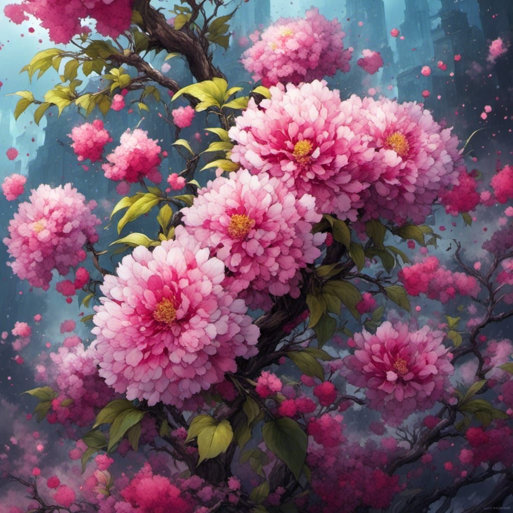 Anime Flower with Splatter Effect